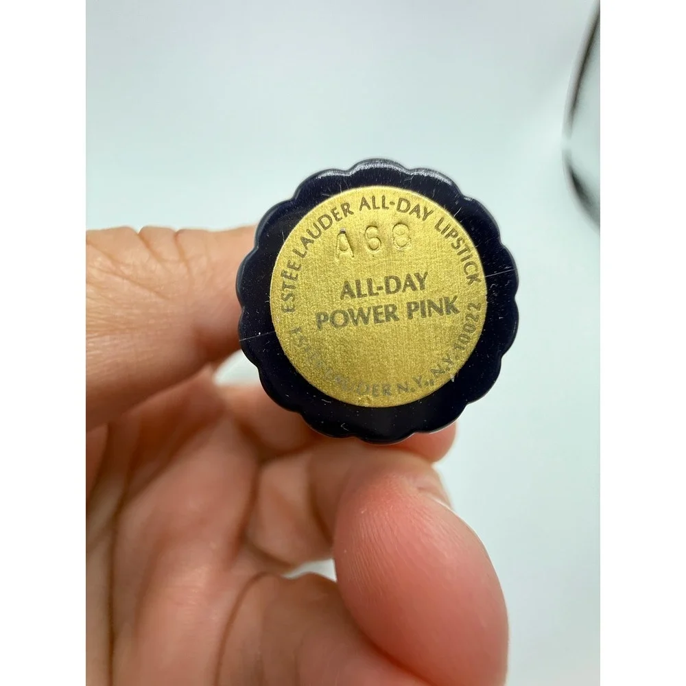 Estee Lauder All-Day Lipstick Power Pink A68 Vintage Fluted Case Navy